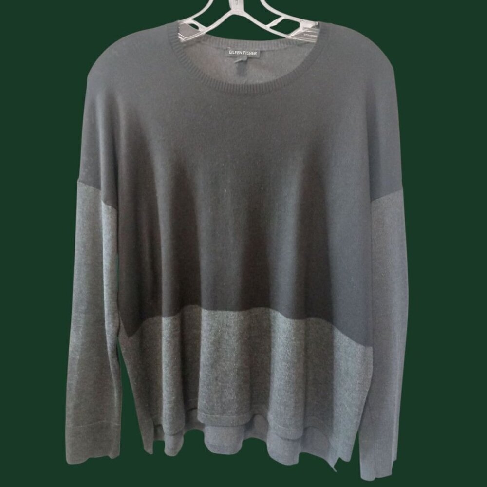 Eileen Fisher Womens Tunic Color Block Crewneck Relaxed Fit Gray Xsmall